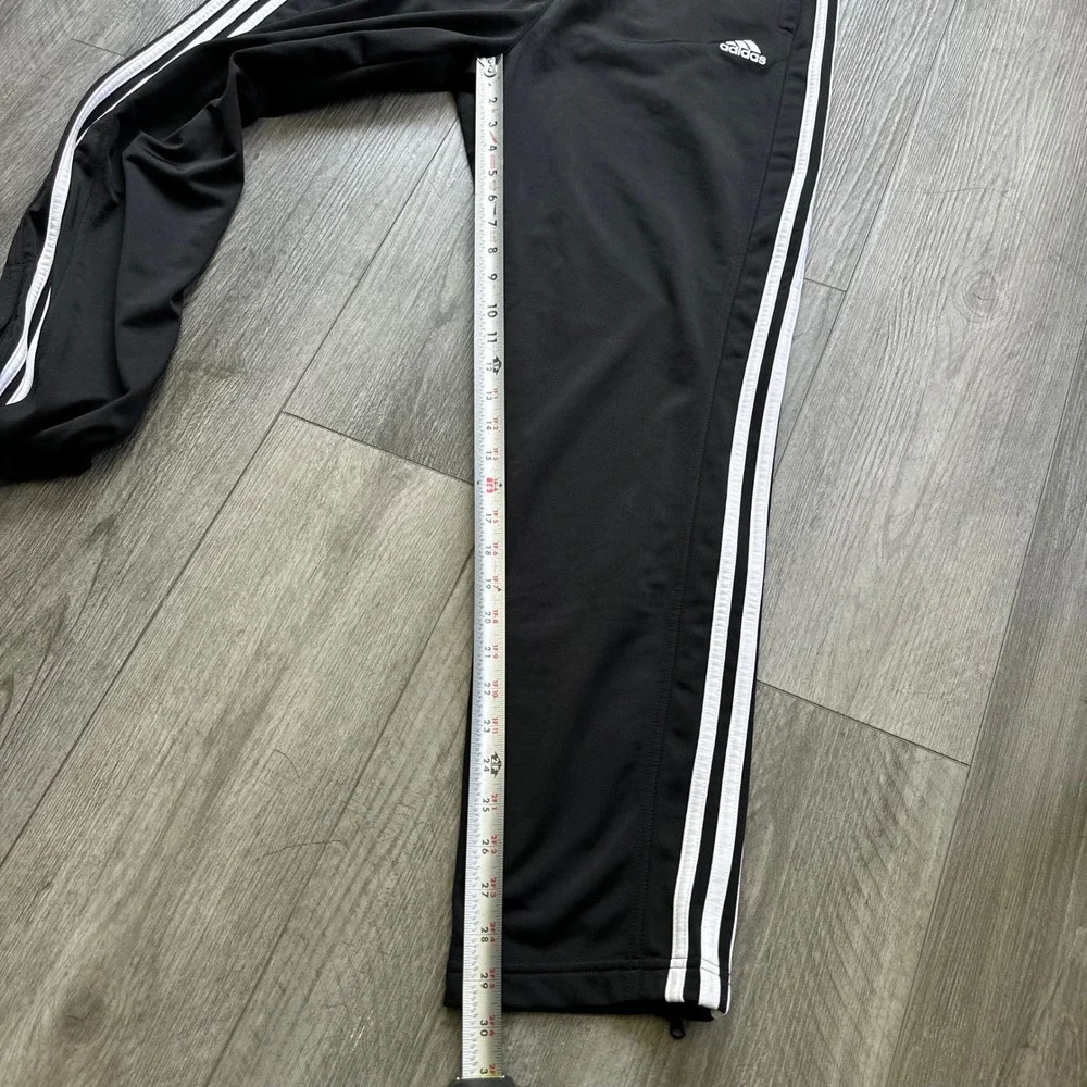 Adidas Black White 3 Stripe Track Pants size L mens zip ankles